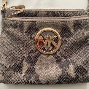 Michael Kors snakeskin leather small crossbody purse.